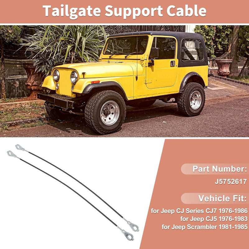 Partuto No.J5752617 Tailgate Support Cables for Jeep CJ Series CJ7 CJ5 Scrambler Tailgate Lift Cable - Image 2
